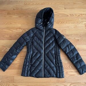 Michael Kors Navy Blue Quilted Hooded Puffer Coat